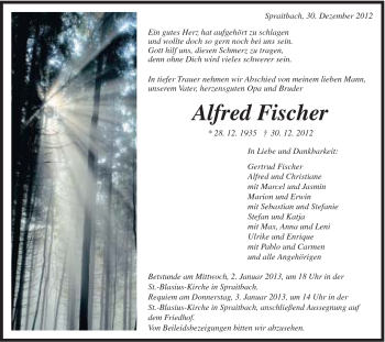 Traueranzeige von Alfred Fischer von Gmünder Tagespost