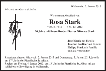 Traueranzeige von Rosa Stark von Schwäbische Post