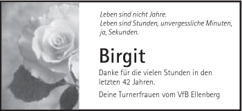 Traueranzeige von Birgit Wieland von Schwäbische Post