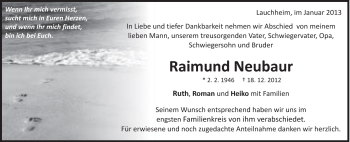 Traueranzeige von Raimund Neubaur von Schwäbische Post