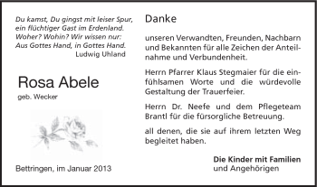 Traueranzeige von Rosa Abele von Gmünder Tagespost
