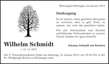 Traueranzeige von Wilhelm Schmidt von Schwäbische Post