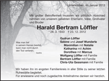 Traueranzeige von Harald Bertram Löffler von Schwäbische Post