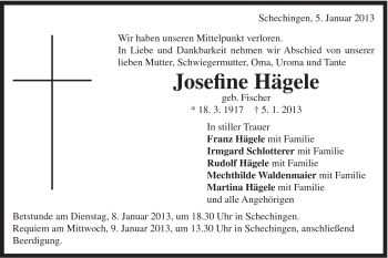 Traueranzeige von Jossefine Hägele von 020