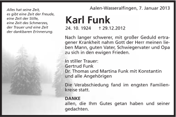 Traueranzeige von Karl Funk von Schwäbische Post