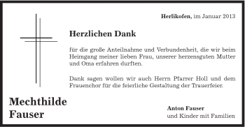 Traueranzeige von Mechthilde Fauser von Gmünder Tagespost