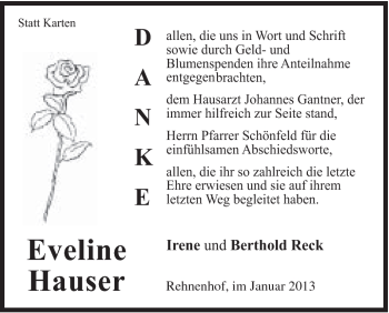 Traueranzeige von Eveline Hauser von Gmünder Tagespost