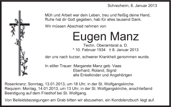Traueranzeige von Eugen Manz von Schwäbische Post