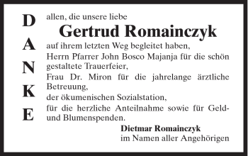 Traueranzeige von Gertrud Romainczyk von Gmünder Tagespost