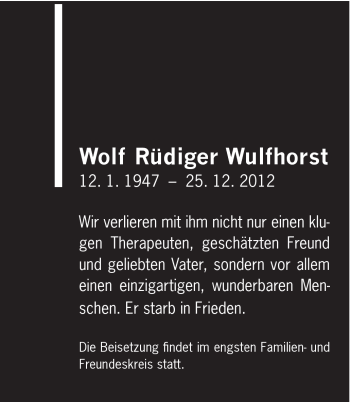 Traueranzeige von Wolf Rüdiger Wulfhorst von Gmünder Tagespost