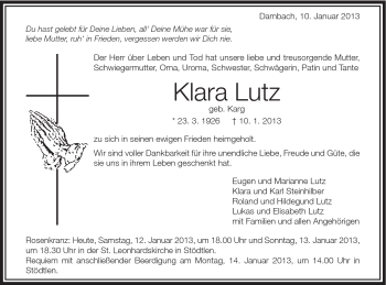 Traueranzeige von Klara Lutz von Schwäbische Post
