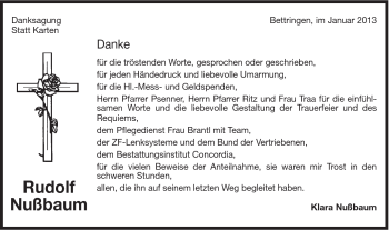 Traueranzeige von Rudolf Nußbaum von Gmünder Tagespost