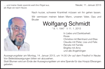 Traueranzeige von Wolfgang Schmidt von Schwäbische Post