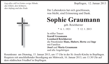 Traueranzeige von Sophie Graumann von Schwäbische Post