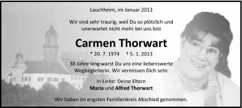 Traueranzeige von Carmen Thorwart von Schwäbische Post