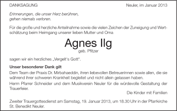 Traueranzeige von Agnes Ilg von Schwäbische Post