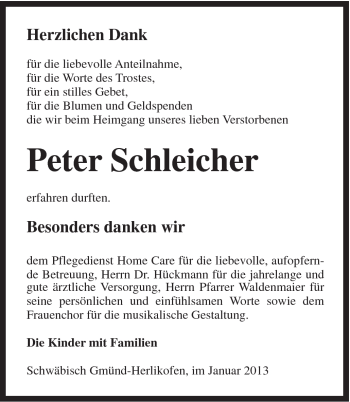Traueranzeige von Peter Schleicher von Gmünder Tagespost