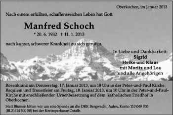 Traueranzeige von Manfred Schoch von Schwäbische Post