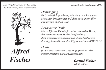 Traueranzeige von Alfred Fischer von Gmünder Tagespost