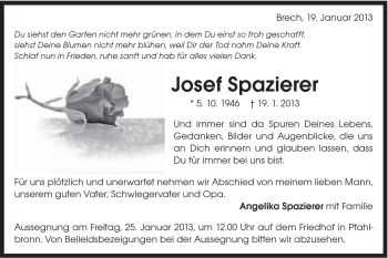 Traueranzeige von Josef Spazierer von Gmünder Tagespost