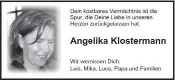 Traueranzeige von Angelika Klostermann von Schwäbische Post