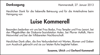 Traueranzeige von Luise Kommerell von Schwäbische Post