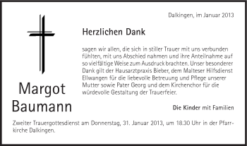Traueranzeige von Margot Baumann von Schwäbische Post
