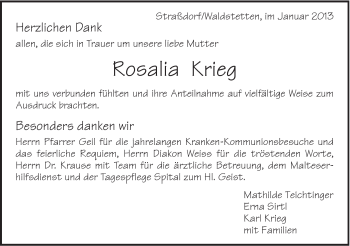 Traueranzeige von Rosalia Krieg von Gmünder Tagespost