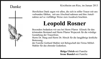 Traueranzeige von Leopold Rosner von Schwäbische Post