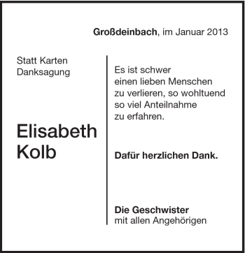 Traueranzeige von Kolb Elisabeth von Gmünder Tagespost