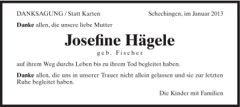 Traueranzeige von Josefine Hägele von 020
