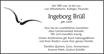 Traueranzeige von Ingeborg Brüß von Gmünder Tagespost