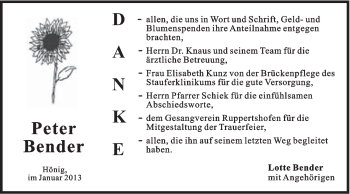 Traueranzeige von Peter Bender von Gmünder Tagespost