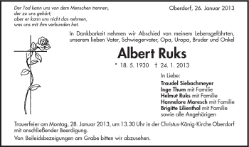 Traueranzeige von Albert Ruks von Schwäbische Post