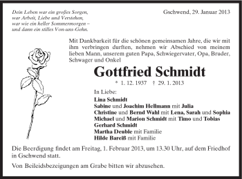Traueranzeige von Gottfried Schmidt von Gmünder Tagespost