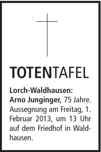 Traueranzeige von Arno Junginger von Gmünder Tagespost
