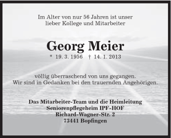 Traueranzeige von Georg Meier von Schwäbische Post