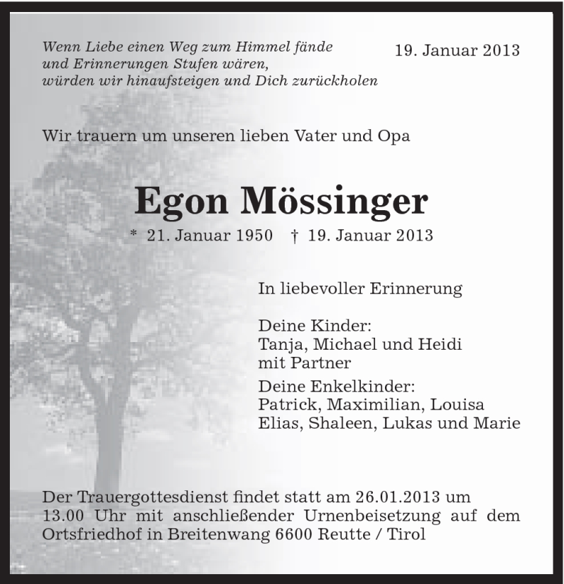  Traueranzeige für Egon Mössinger vom 21.01.2013 aus Schwäbische Post
