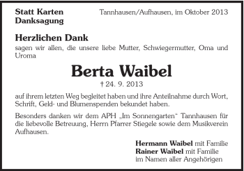 Traueranzeige von Berta Waibel von 082