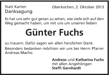 Traueranzeige von Günter Fuchs von Schwäbische Post