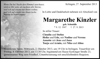 Traueranzeige von Margarethe Kinzler von Schwäbische Post