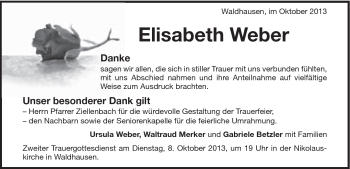Traueranzeige von Elisabeth Weber von Schwäbische Post