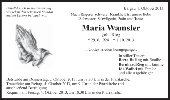 Traueranzeige von Maria Wamsler von Gmünder Tagespost