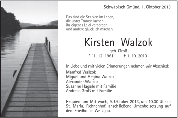 Traueranzeige von Kirsten Walzok von Gmünder Tagespost