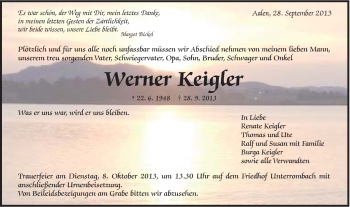 Traueranzeige von Werner Keigler von Schwäbische Post
