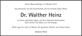 Traueranzeige von Walther Heinz von Schwäbische Post