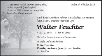 Traueranzeige von Walter Feuchter von Schwäbische Post