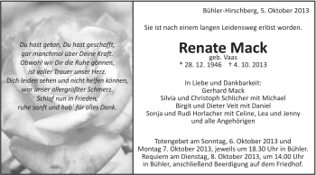 Traueranzeige von Mack Renate von Schwäbische Post
