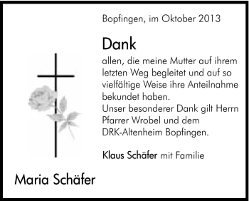 Traueranzeige von Maria Schäfer von Schwäbische Post