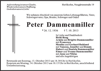 Traueranzeige von Peter Dammenmiller von Gmünder Tagespost